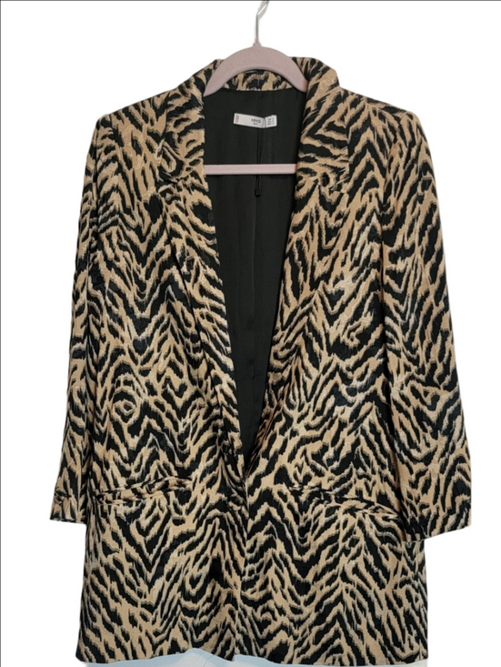 Mango Jackets & Blazers - Mango MNG Black & Beige Animal-Print Blazer, NWOT, Small, Office, Career, Zebra